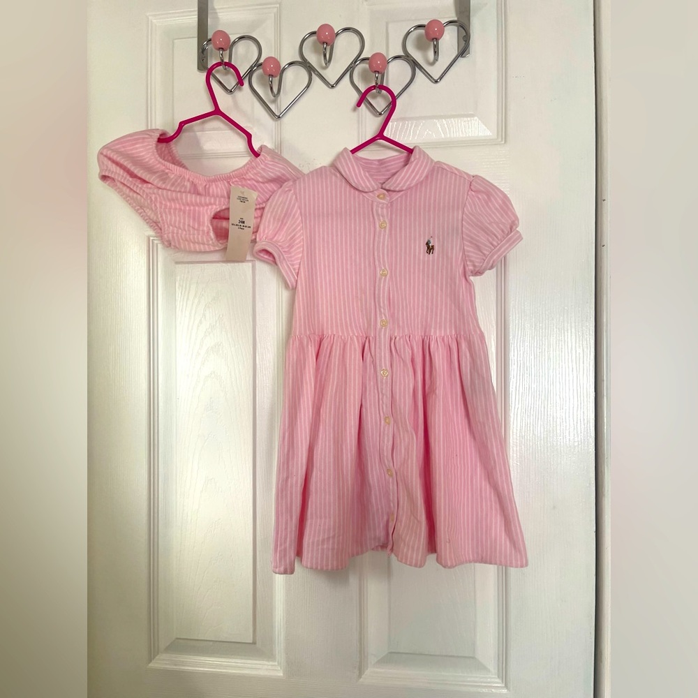 COPY - Brand new never worn with tag pink and white toddler polo shirt dress si…